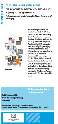 Flyer Die schönsten deutschen Bücher Vernissage September 2013
